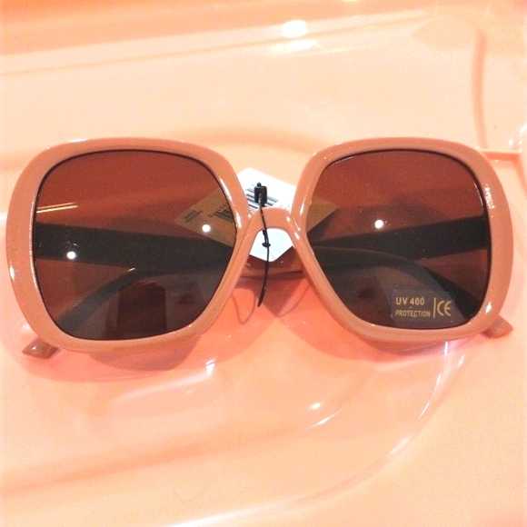 Sunglasses Light Brown Tan Oversized Round Square Rectangle Full Rim - Picture 5 of 10